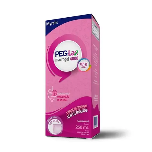 PEG-LAX MACROGOL 4.000 SABOR MORANGO 0,5G/ML 250ML MACROGOL + BICARBONATO DE SODIO + CLORETO DE SODIO + CLORETO DE POTASSIO