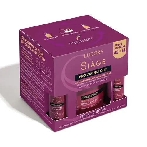 KIT SIAGE PRO CRONOLOGY MASC 250GR+ POTENCIALIZADOR DE NUTRICAO 10ML + POTENCIALIZADOR DE RECONSTRUCAO 10ML