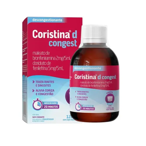 CORISTINA D CONGEST 120ML XAROPE SABOR UVA BRONFENIRAMINA  + FENILEFRINA