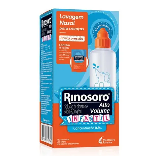 RINOSORO ALTO VOLUME INFANTIL 15 SACHES + FRASCO 120ML SODIO CLORETO