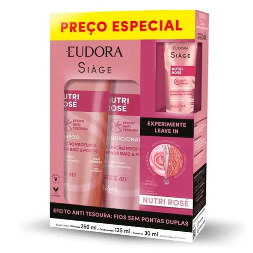 KIT SIAGE NUTRI ROSE SHAMPOO 250ML + CONDICIONADOR 150ML + LEAVE IN 30ML