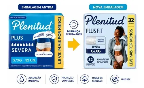 ROUPA INTIMA PLENITUD PLUS FIT TAMANHO G/XG 32 UNIDADES