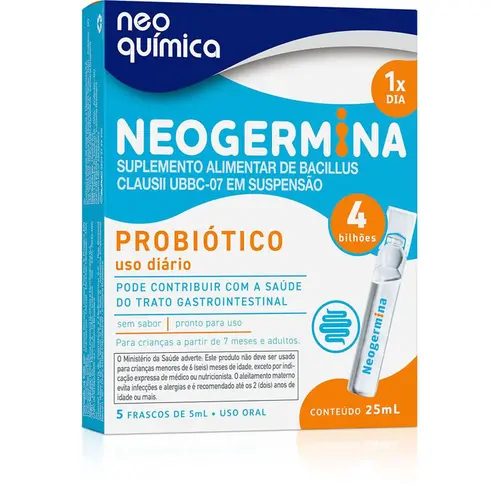 NEOGERMINA 4 BILHOES 5 FRASCOS DE 5ML SEM SABOR ESPOROS BACILLUS CLAUSII