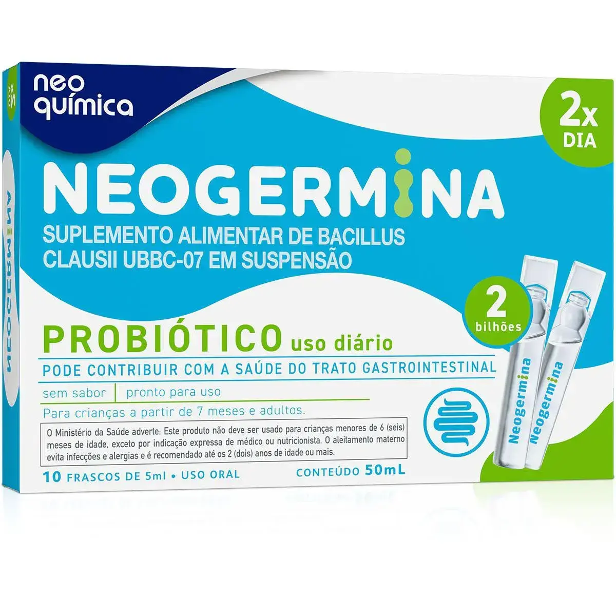 NEOGERMINA 2 BILHOES 10 FRASCOS DE 5ML SEM SABOR ESPOROS BACILLUS CLAUSII