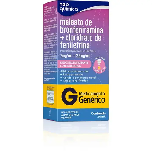 BRONFENIRAMINA+FENILEFRINA 2MG+2,5MG GOTAS 20ML GENERICO NEO QUIMICA BRONFENIRAMINA  + FENILEFRINA