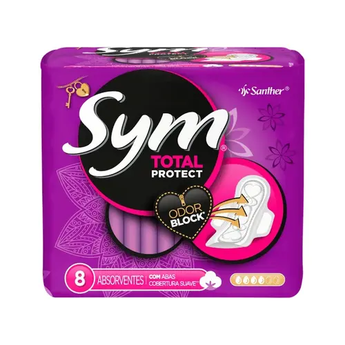 ABSORVENTE SYM TOTAL PROTECT COM ABAS SUAVE 8 UNIDADES