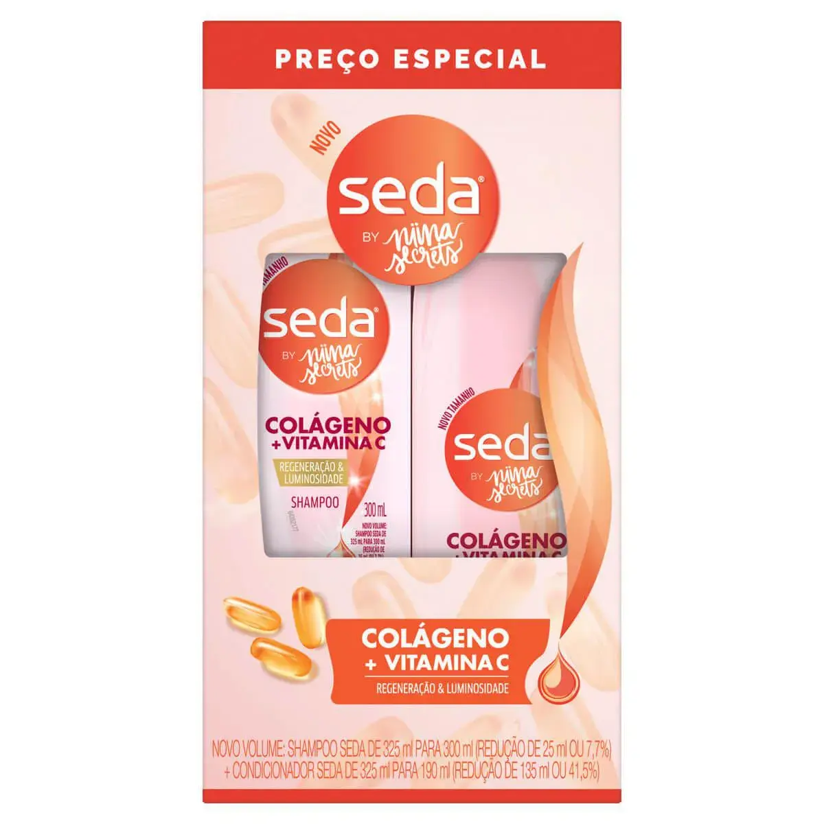 KIT SEDA 2% COLAGENO E VITAMINA C COMPLEX SHAMPOO 300ML + CONDICIONADOR 190ML