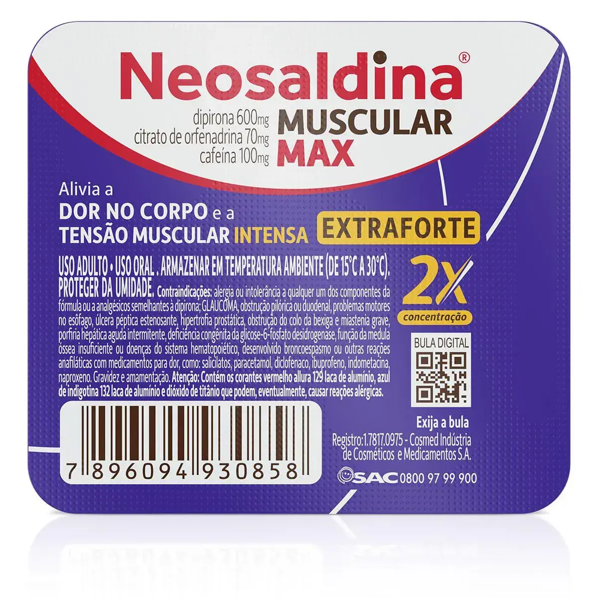NEOSALDINA MUSCULAR MAX 4 COMPRIMIDOS ORFENADRINA CITRATO + DIPIRONA + CAFEINA