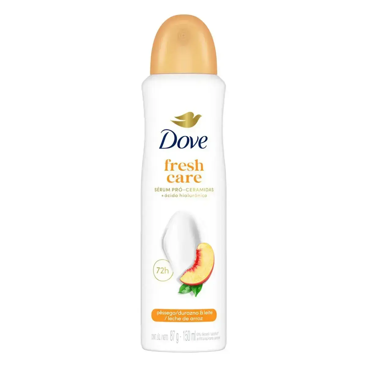 DESODORANTE ANTITRANSPIRANTE DOVE FRESH CARE 72H PESSEGO E LEITE DE ARROZ FEMININO AEROSSOL 150ML