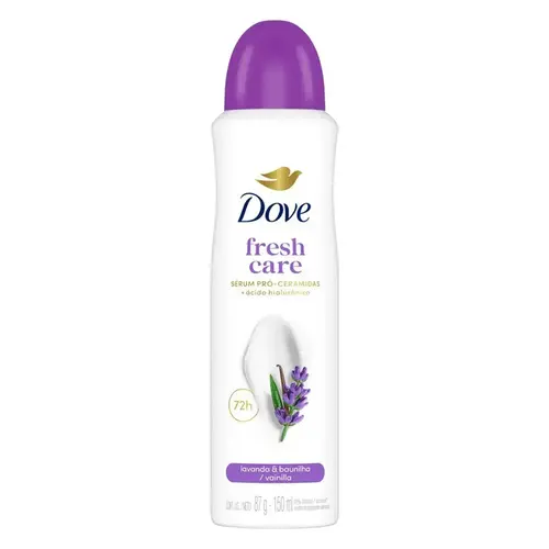 DESODORANTE ANTITRANSPIRANTE DOVE FRESH CARE 72H LAVANDA E BAUNILHA FEMININO AEROSSOL 150ML