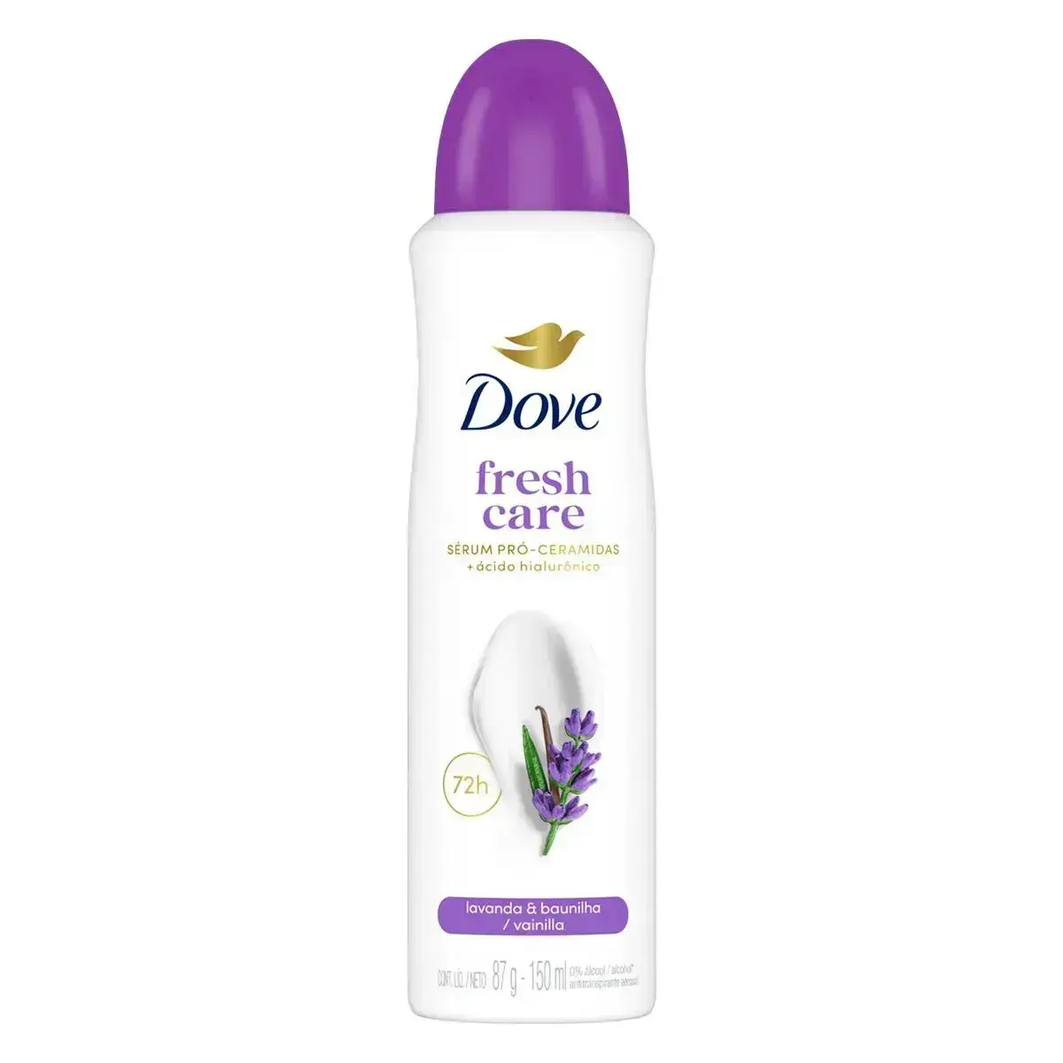 DESODORANTE ANTITRANSPIRANTE DOVE FRESH CARE 72H LAVANDA E BAUNILHA FEMININO AEROSSOL 150ML