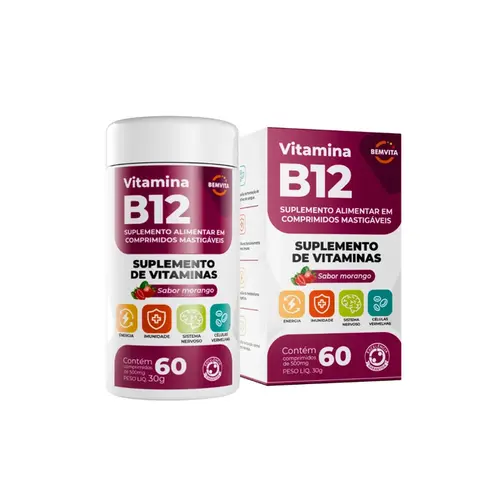 BEM VITA VITAMINA B12 500MG 60 CAPSULAS MASTIGAVEIS MORANGO