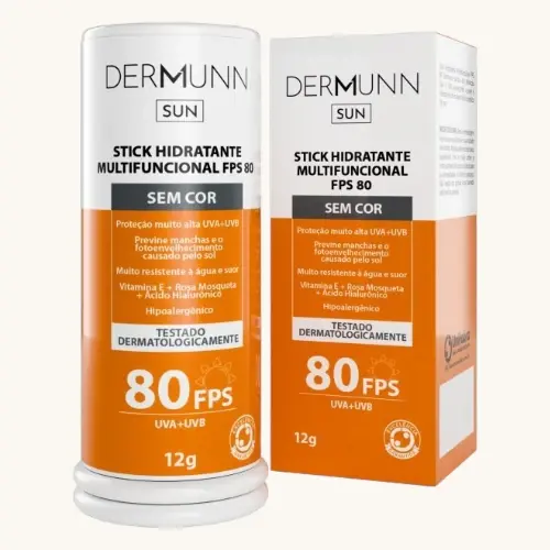 PROTETOR SOLAR DERMUNN STICK HIDRATANTE MULTIFUNCIONAL FPS 80 SEM COR 12GR