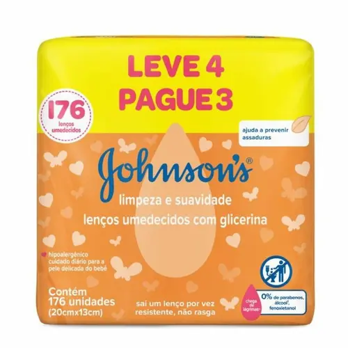 LENCOS UMEDECIDOS J&J BABY LIMPEZA E SUAVIDADE 176UN