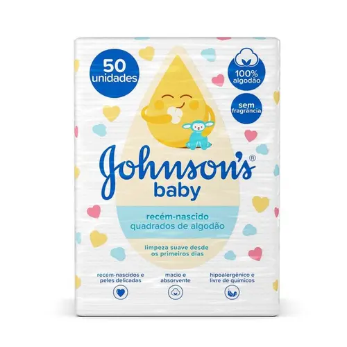 ALGODAO QUADRADO J&J BABY RECEM NASCIDO 50UN