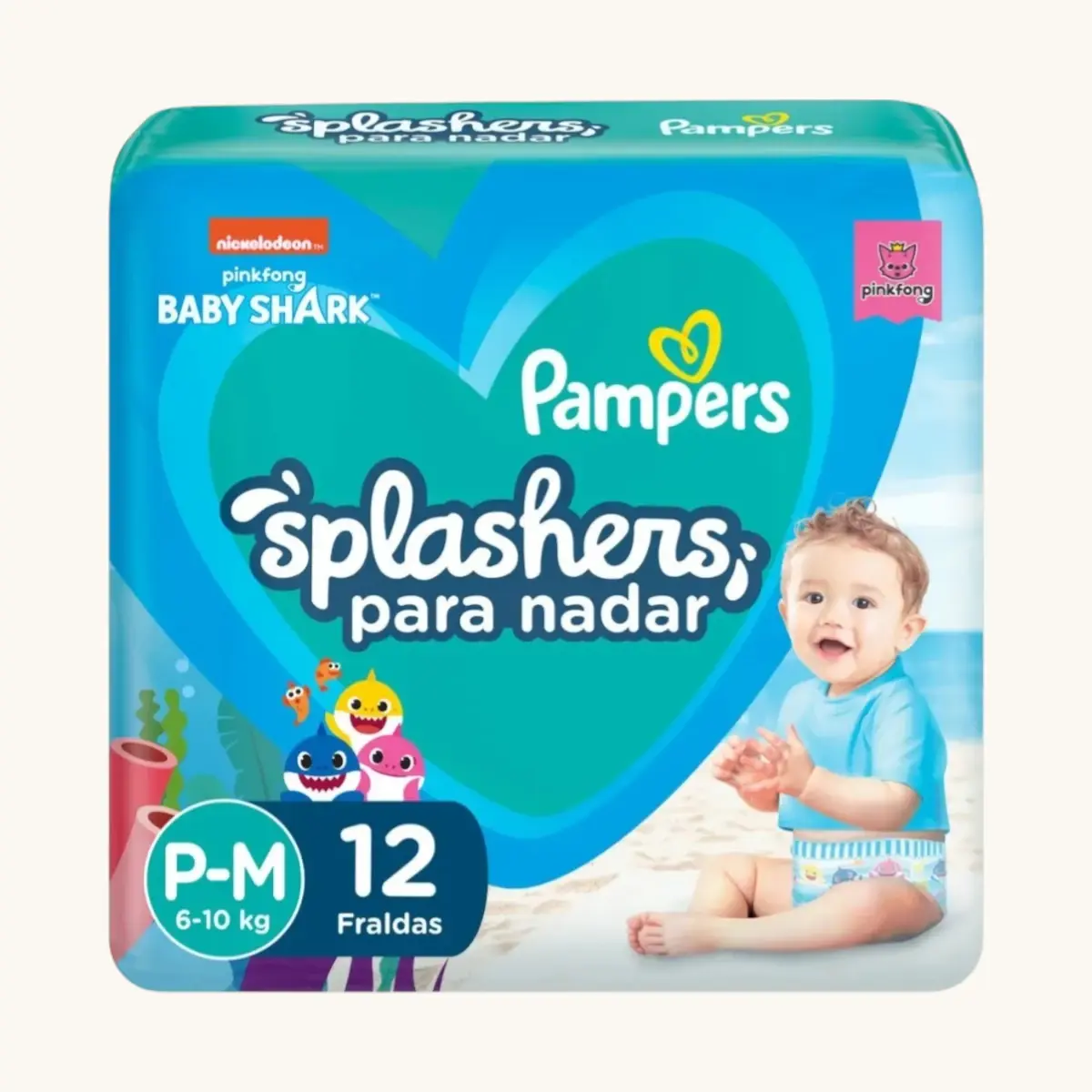 FRALDA PAMPERS SPLASHERS BABY SHARK PISCINA P/M 12 UNIDADES