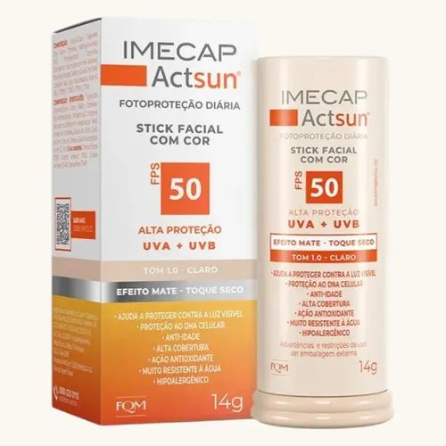 PROTETOR SOLAR IMECAP ACTSUN STICK TOQUE SECO FPS50 TOM 1 CLARO 14GR