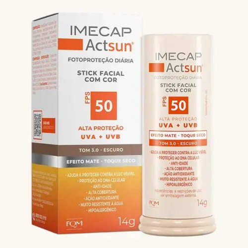 PROTETOR SOLAR IMECAP ACTSUN STICK TOQUE SECO FPS50 TOM 2 ESCURO 14GR
