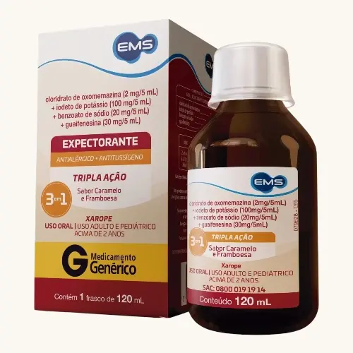 CLORIDRATO DE OXOMEMAZINA 0,4MG+IODETO DE POTASSIO 20MG+BENZOATO DE SODIO 4MG+GUAIFENESINA 6MG GN EMS XAROPE 120ML