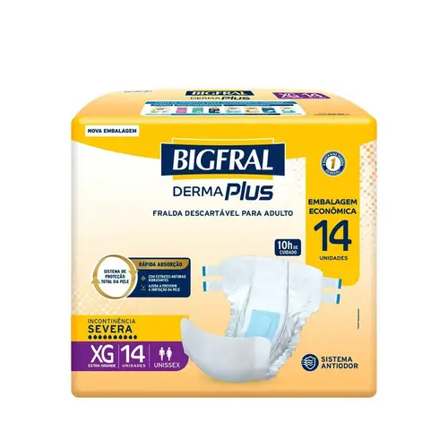 FRALDA BIGFRAL DERMA PLUS TAMANHO XG 14 UNIDADES