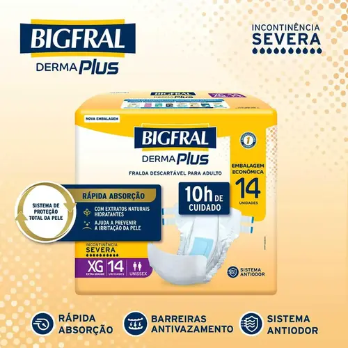 FRALDA BIGFRAL DERMA PLUS TAMANHO XG 14 UNIDADES