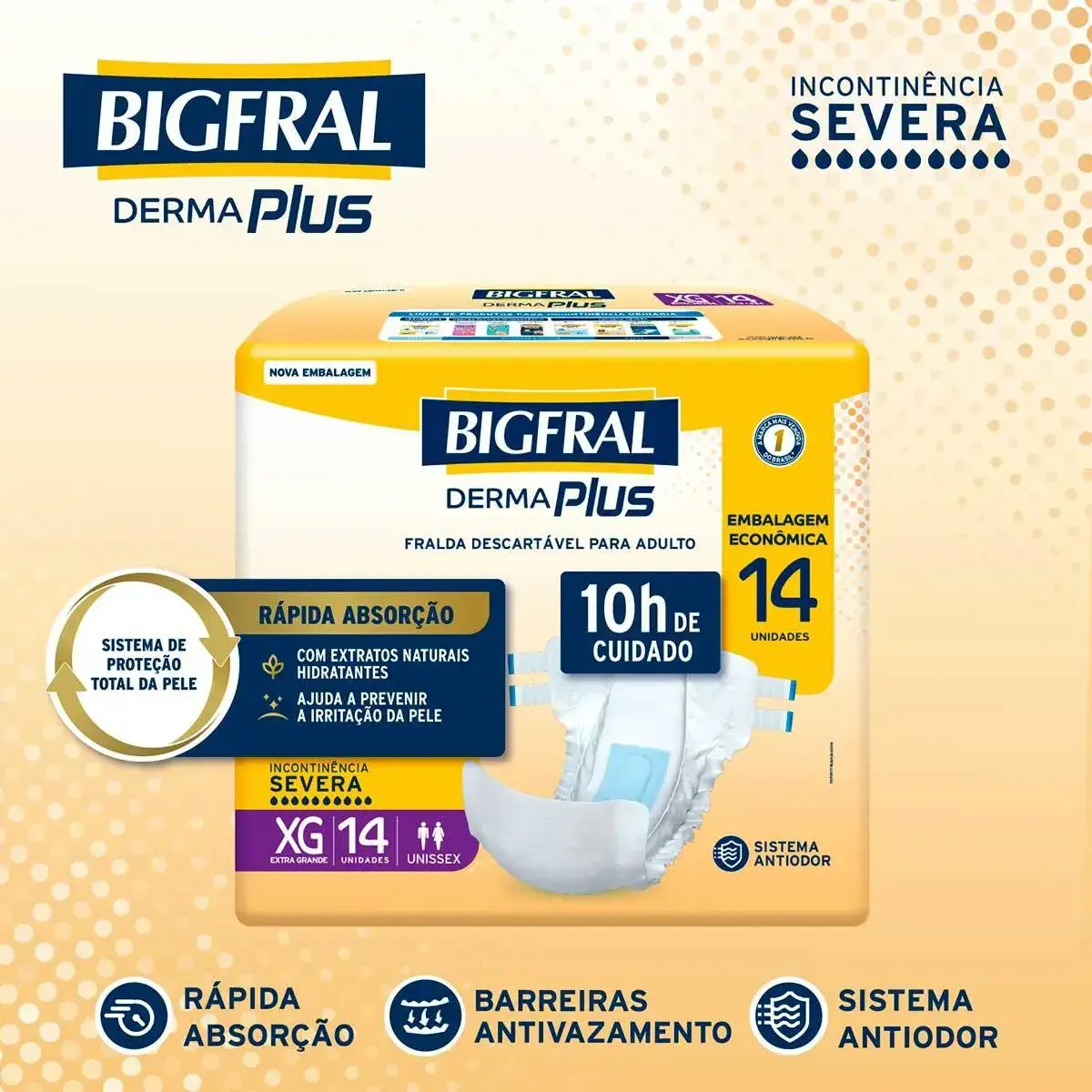 FRALDA BIGFRAL DERMA PLUS TAMANHO XG 14 UNIDADES