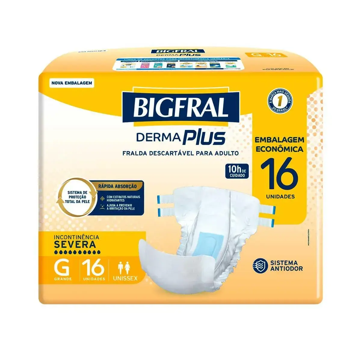 FRALDA BIGFRAL DERMA PLUS TAMANHO G 16 UNIDADES