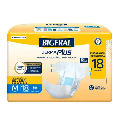 FRALDA BIGFRAL DERMA PLUS TAMANHO M 18 UNIDADES