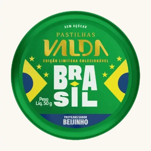 PASTILHA VALDA CAMPEOES BRASIL SABOR BEIJINHO 50GR