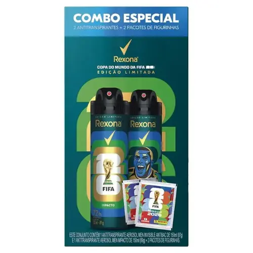 KIT DESODORANTE REXONA ANTIBACTERIANO INVISIBLE MASCULINO + IMPACTO AEROSOL 150ML + 2 PACOTES DE FIGURINHAS