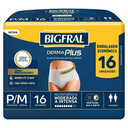 ROUPA INTIMA BIGRAL DERMA PLUS P/M 16UN  UNIDADES