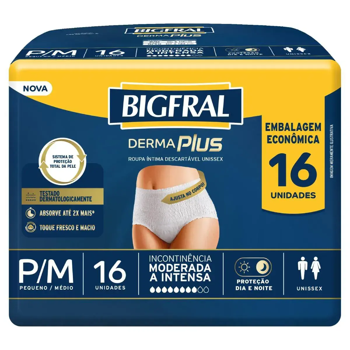ROUPA INTIMA BIGRAL DERMA PLUS P/M 16UN  UNIDADES