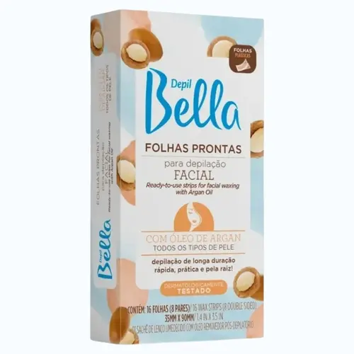 FOLHAS DEPILATORIAS DEPIL BELLA PRONTAS FACIAL OLEO ARGAN 16 UNIDADES