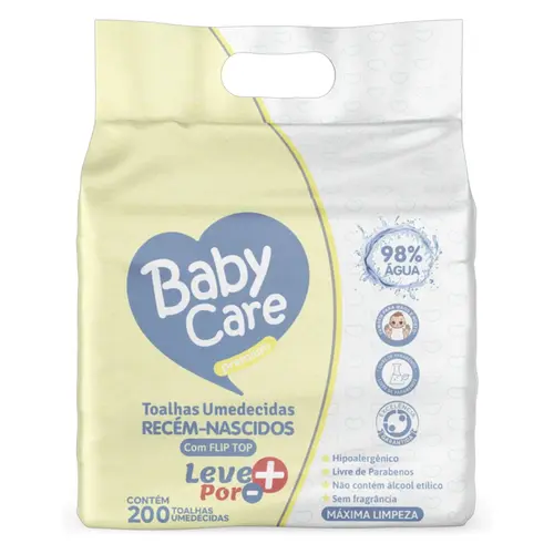 TOALHA UMEDECIDA BABY CARE RECEM NASCIDOS PACK COM 200 UNIDADES