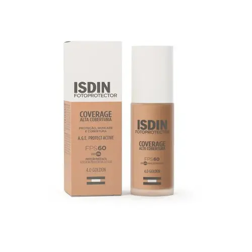 PROTETOR SOLAR FACIAL ISDIN COVERAGE ALTA COBERTURA 4.0 GOLDEN FPS60 30GR