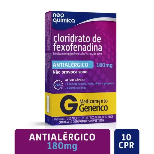 FEXOFENADINA 180MG 10 COMPRIMIDOS GENERICO NEO QUIMICA CLORIDRATO DE FEXOFENADINA