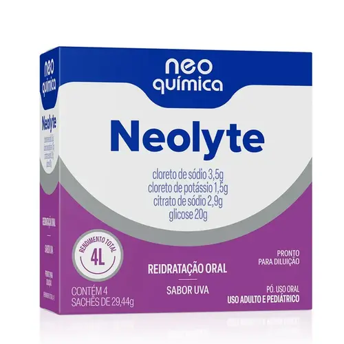 NEOLYTE 4 ENVELOPES 29,44GR SABOR UVA  CLORETO DE SODIO + CLORETO DE POTASSIO + CITRATO DE SODIO + GLICOSE