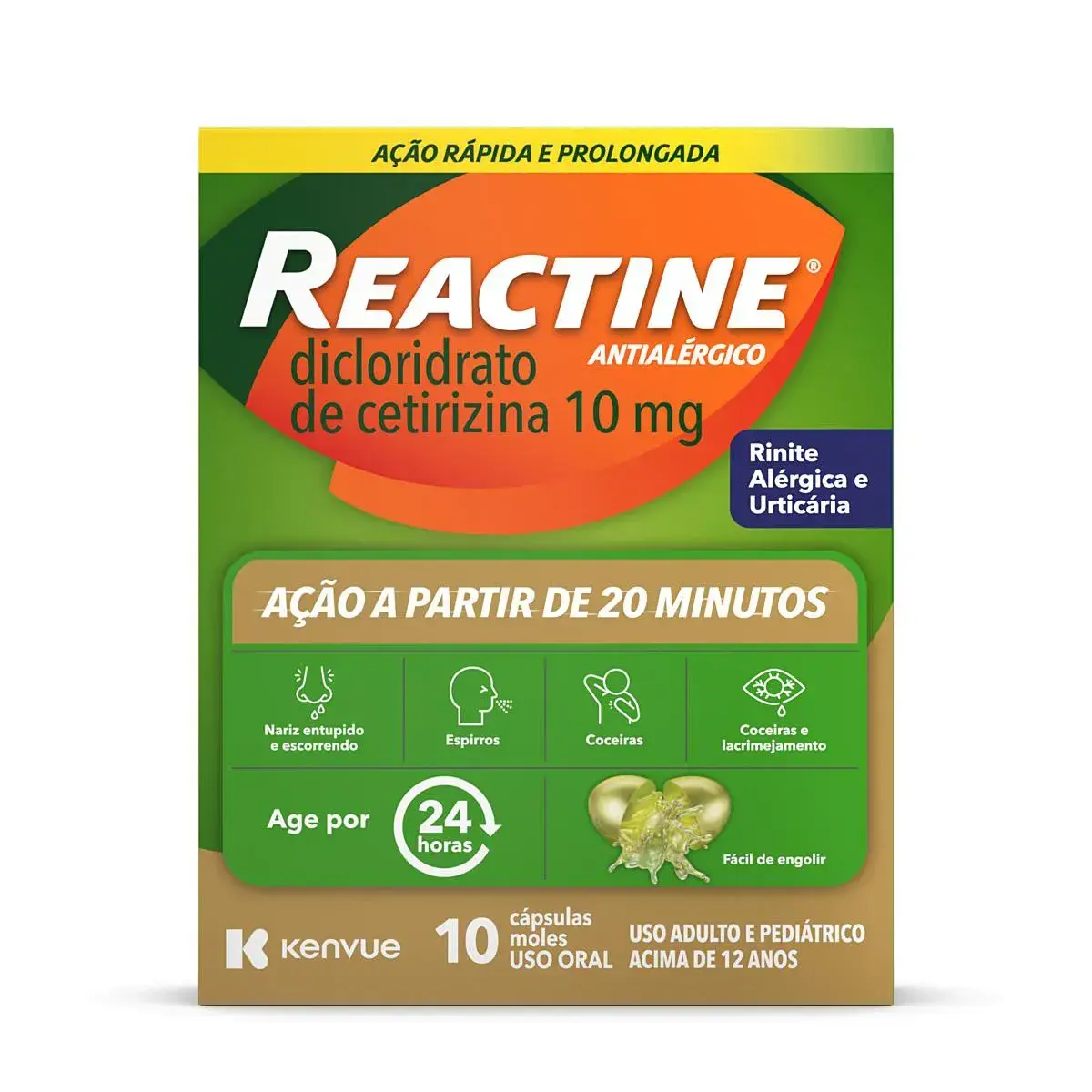 REACTINE 10MG 20 CAPSULAS DICLORIDRATO DE CETIRIZINA