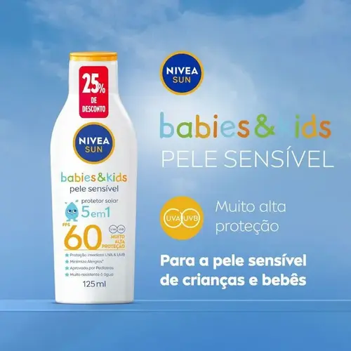 PROTETOR SOLAR NIVEA SUN BABIES&KIDS FPS60 125ML 25% DE DESCONTO