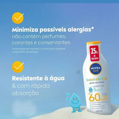 PROTETOR SOLAR NIVEA SUN BABIES&KIDS FPS60 125ML 25% DE DESCONTO